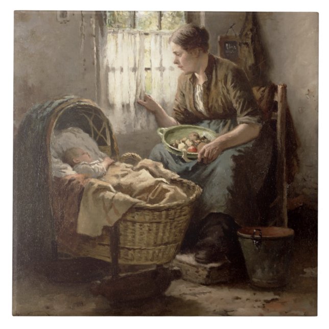 Motherly Affection (oil on canvas) Ceramic Tile (Front)