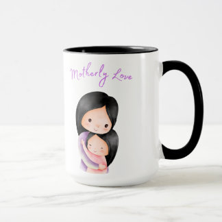 Motherly love-mum and daughter hugging mug