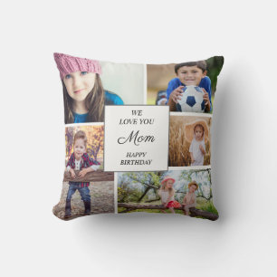 Mother's Birthday 5 Child Family Photo Collage Cushion