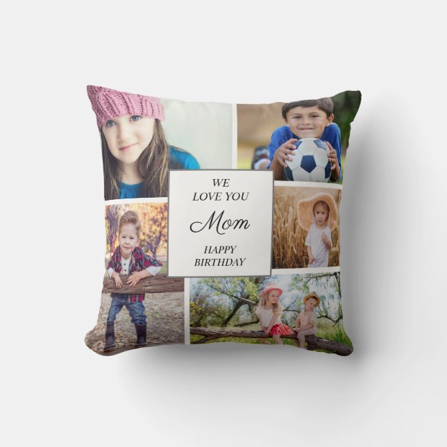 Mother's Birthday 5 Child Family Photo Collage Cushion (Front)