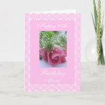 Mother's birthday rose card<br><div class="desc">Greeting card for mum's 85th birthday with lace frame and foto of pansies on purple / lavender background. Personalise your message! Tarjeta postal en ingles con una foto de florecitas para el crumples de uma mama! Personalise su mensaje! (puede replazar el texto escrito) Greeting card in Spanish for mother's day...</div>