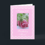 Mother's birthday rose card<br><div class="desc">Greeting card for mum's 85th birthday with lace frame and foto of pansies on purple / lavender background. Personalise your message! Tarjeta postal en ingles con una foto de florecitas para el crumples de uma mama! Personalise su mensaje! (puede replazar el texto escrito) Greeting card in Spanish for mother's day...</div>