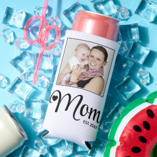 Mothers Custom Photo Gift Mom Established Seltzer Can Cooler