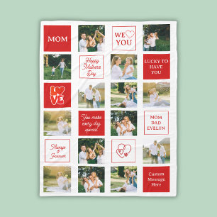 Mother's Day 14 Photo Collage Messages for Mum Fleece Blanket