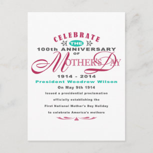 Mothers Day 2014 - 100 Year Celebration Invitation Postcard