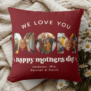 Mother's Day 3 Photo Custom Cute Retro Cherry Red Cushion