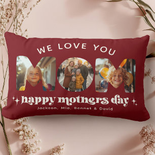 Mother's Day 3 Photo Custom Cute Retro Cherry Red Lumbar Cushion