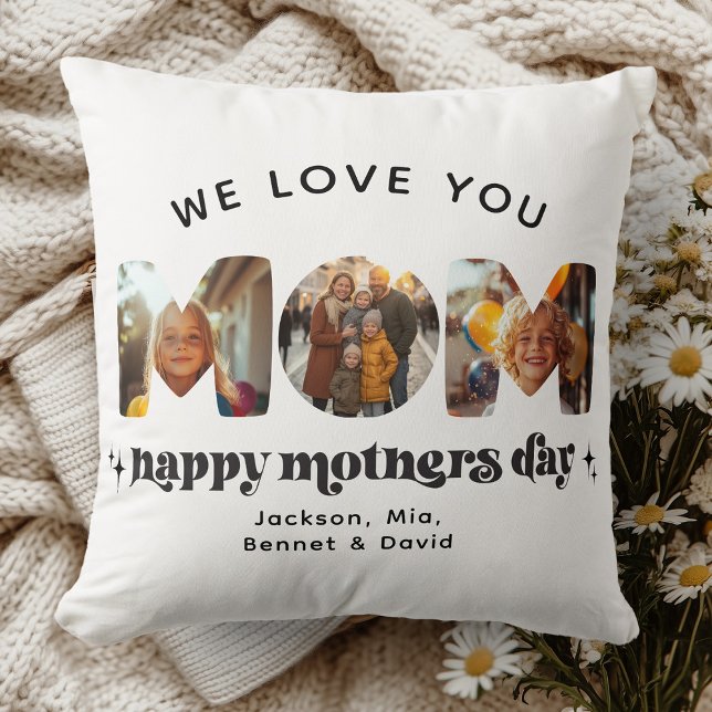 Mother's Day 3 Photo Custom Cute Retro Stylish Cushion (Creator Uploaded)