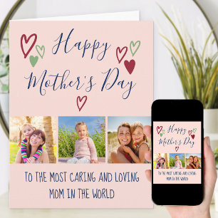 Mother's Day 3 Photo Whimsical Hearts Typography Card