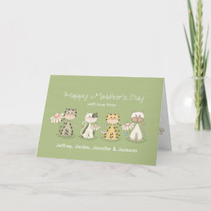 Mother's Day, 4 Cats from all - custom names Card