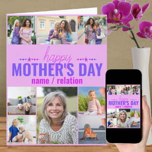 Mother's Day 8 Photo Collage Pink Personalised Card