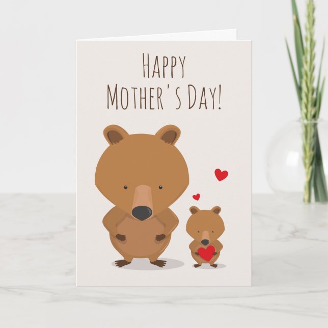 Mother's Day Animal Bear Cub Red Heart Card (Front)