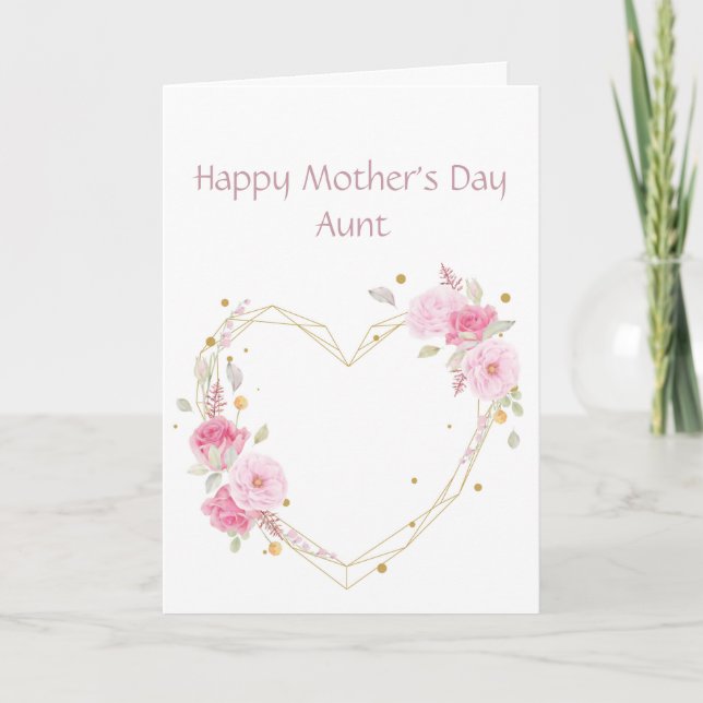 Mother's Day Aunt  Pink Flower Heart Card (Front)