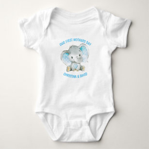 Mothers Day Baby Boy Blue Elephant Jungle Baby Bodysuit