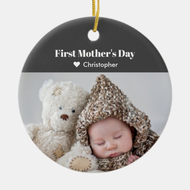 Mother's Day Baby Photo Christmas Holiday Ceramic Ornament (Front)