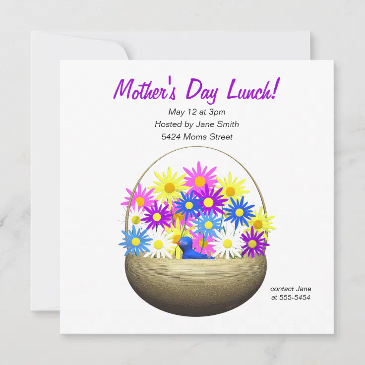 Mothers Day Basket of Daisies Lunch Invitation Zazzle