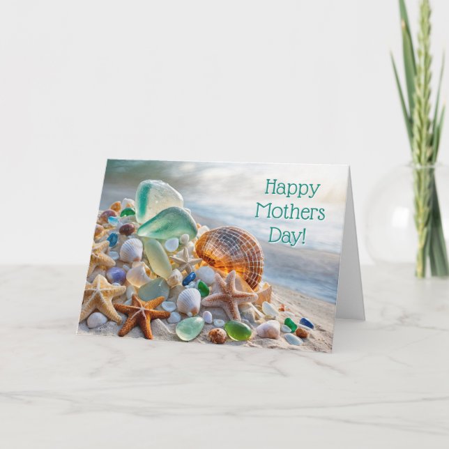 Mothers Day Beach Sea Glass and Shells Starfish Card (Front)