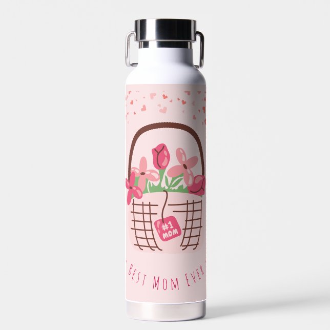 Mother's Day,Best Mom Ever, with Beautiful Flower  Water Bottle (Front)