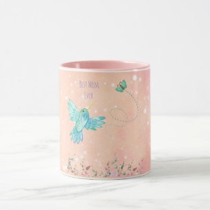 Mothers Day Best Mum Ever , Cute Blue Bird ,Pink Mug