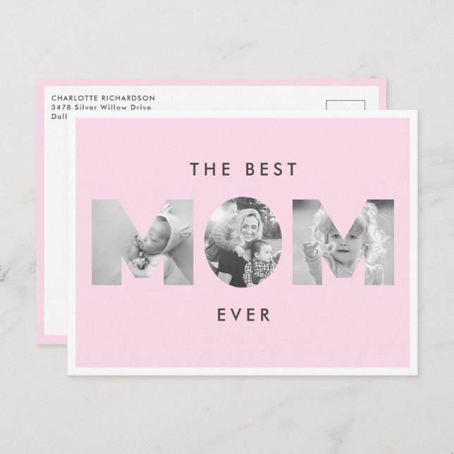 Mother's Day Best Mum Ever Dusty Rose Custom Photo Postcard (Front/Back)