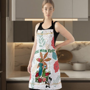 Mother's Day Best Mum Ever Floral Rustic Country  Apron