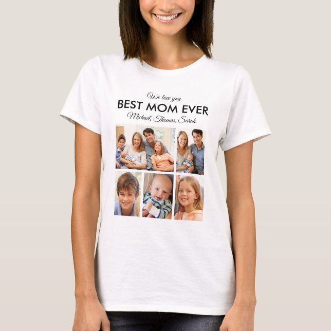 Mothers Day Best Mum Ever Trendy Photo Collage T-Shirt (Front)