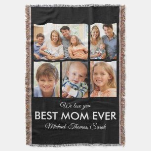 Mothers Day Best Mum Ever Trendy Photo Collage Throw Blanket