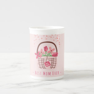Mother's Day,Best Mum Ever, with Beautiful Flower Bone China Mug