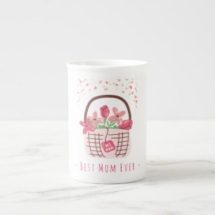 Mother's Day,Best Mum Ever, with Beautiful Flower  Bone China Mug