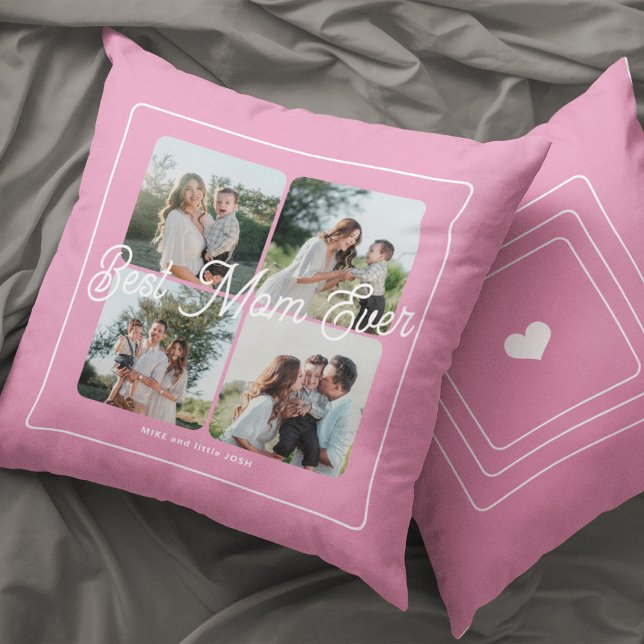 Mothers Day Best Mum modern photo collage pink Cushion (It is one pillow - FRONT and BACK)