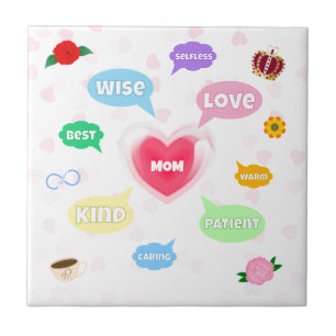 Mothers Day Best Mum Word Clouds Queen Crown Love Ceramic Tile