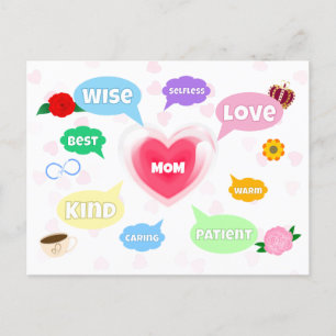 Mothers Day Best Mum Word Clouds Queen Crown Love Postcard