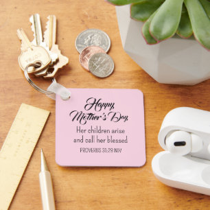 Mother's Day Bible Verse Pink Best Mum Ever Key Ring