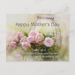 Mother's Day, Bible Verse Psalm 147:11 Pink Roses Postcard