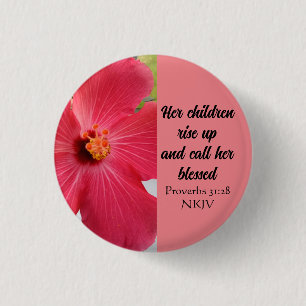 Mother's Day Blessed Bible Verse Coral Pink Flower 3 Cm Round Badge