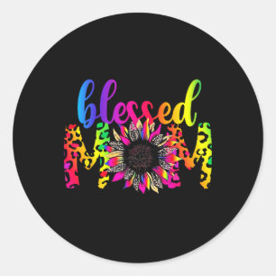 Mothers Day Blessed Mum Leopard Sunflower Mum Mama Classic Round Sticker