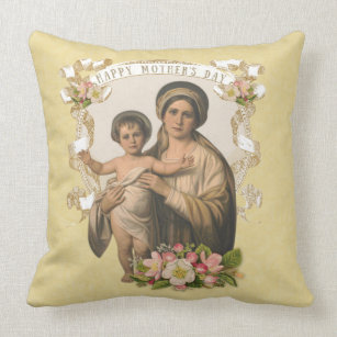 Mother's Day Blessed Virgin Mary Catholic Flowers Cushion