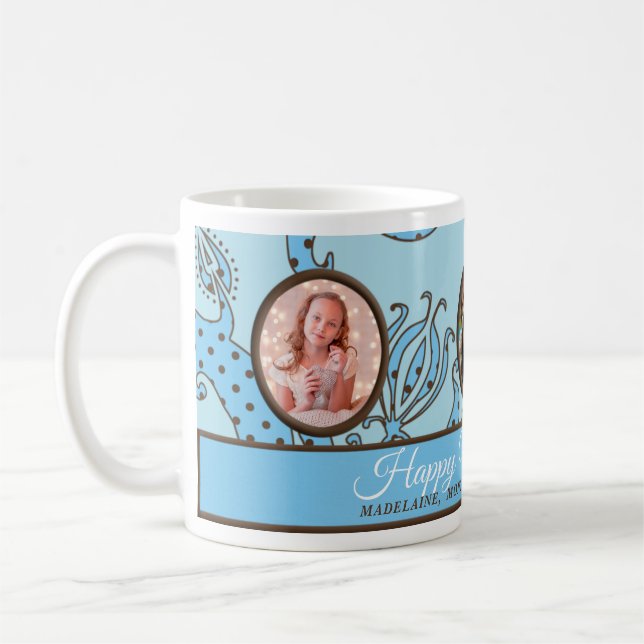 Mothers Day Blue and Brown 3 Photo Coffee Mug (Left)