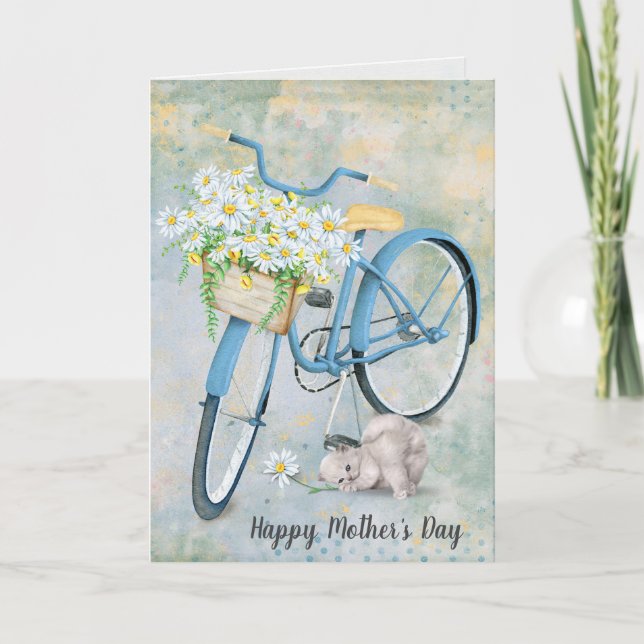 Mother's Day Blue Bike and Cat Card (Front)