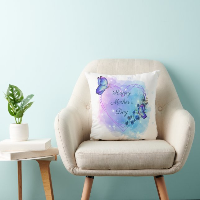 Mother's Day Blue Butterfly Floral  Cushion (Chair)