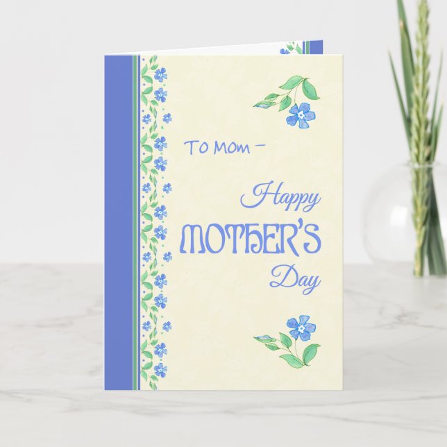 Mother's Day Blue Periwinkle Floral Border on Ecru Card (Front)