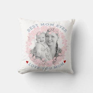 Mothers Day blush, dusty blue rose wreath photo Cushion