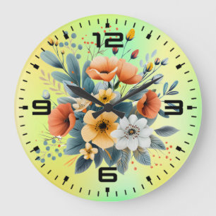 Mother's Day Boho Flowers Clipart-61983 Large Clock
