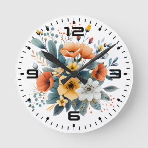 Mother's Day Boho Flowers Clipart-61983 Round Clock