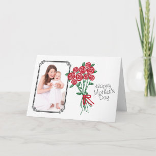 Mother's Day Bouquet of Red Roses Custom Photo Card