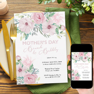 Mother's Day Brunch and Bubbly Pink Peony Floral Invitation