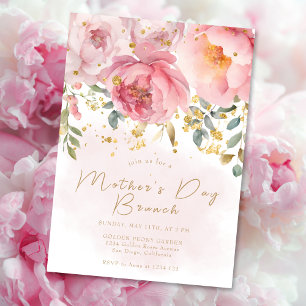 Mother's Day Brunch    Blush Pink Floral Gold Invitation