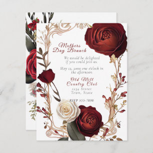 Mother's Day Brunch Elegant Red White Roses  Invitation