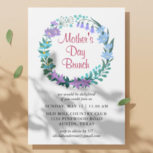 Mother's Day Brunch Floral Garland Wreath  Invitation