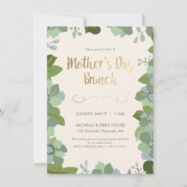 Mother's Day Brunch - Floral, Greenery Invitation (Front)